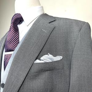 Hart Schaffner Marx Grey Birds Eye Suit 46R Pants 39